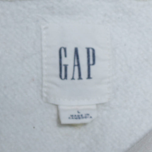 GAP Women White Pullover Hoodie L Cotton Blend Logo Casual