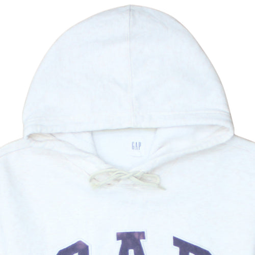 GAP Women White Pullover Hoodie L Cotton Blend Logo Casual