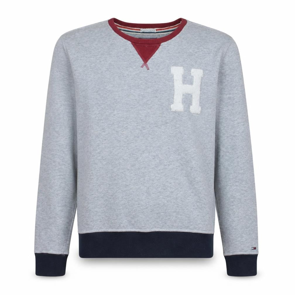 Front view of Tommy Hilfiger Men’s Grey Crew Neck Pullover Sweatshirt, size S