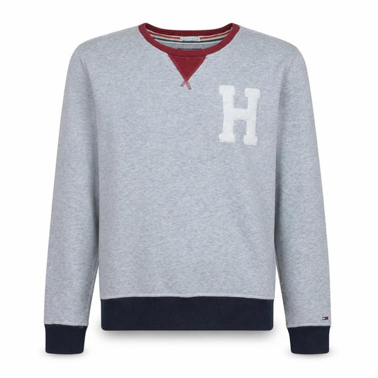 Front view of Tommy Hilfiger Men’s Grey Crew Neck Pullover Sweatshirt, size S