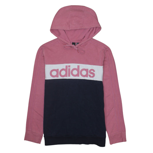 Adidas Womens Pink & Navy Pullover Hoodie L 16-18 Logo Sweatshirt