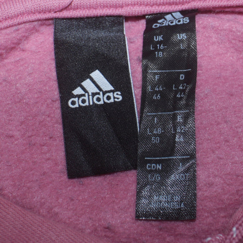 Adidas Womens Pink & Navy Pullover Hoodie L 16-18 Logo Sweatshirt