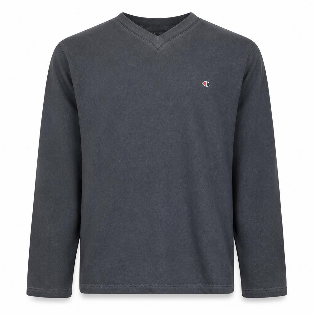 Front view of Champion Men's Black V-Neck Pullover Sweatshirt, size S