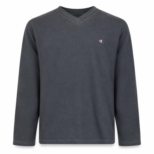 Front view of Champion Men's Black V-Neck Pullover Sweatshirt, size S
