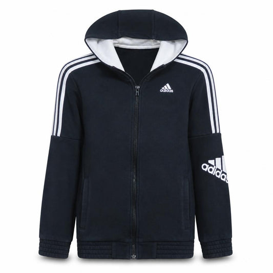 Front view of Adidas Men's Black Full Zip Hoodie, size S, Fleece Sportswear