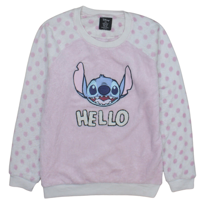 Disney Women Pink Stitch Polka Dot Fleece Nightshirt Top Size 10-12