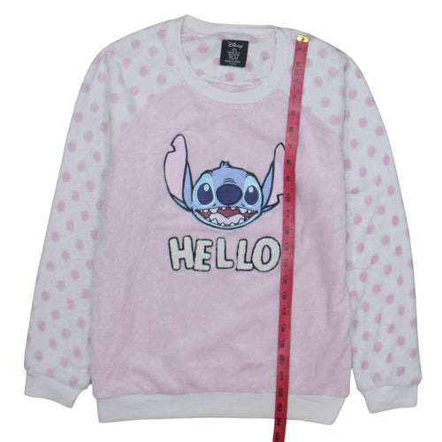 Disney Women Pink Stitch Polka Dot Fleece Nightshirt Top Size 10-12