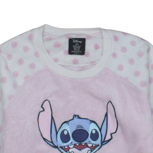 Disney Women Pink Stitch Polka Dot Fleece Nightshirt Top Size 10-12