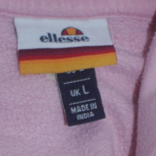 Ellesse Womens Pink Pullover Hoodie Size L Cotton Blend Logo Sweatshirt