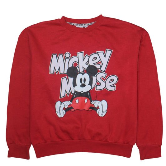 Disney Women Red Mickey Mouse Pullover Sweatshirt Size S