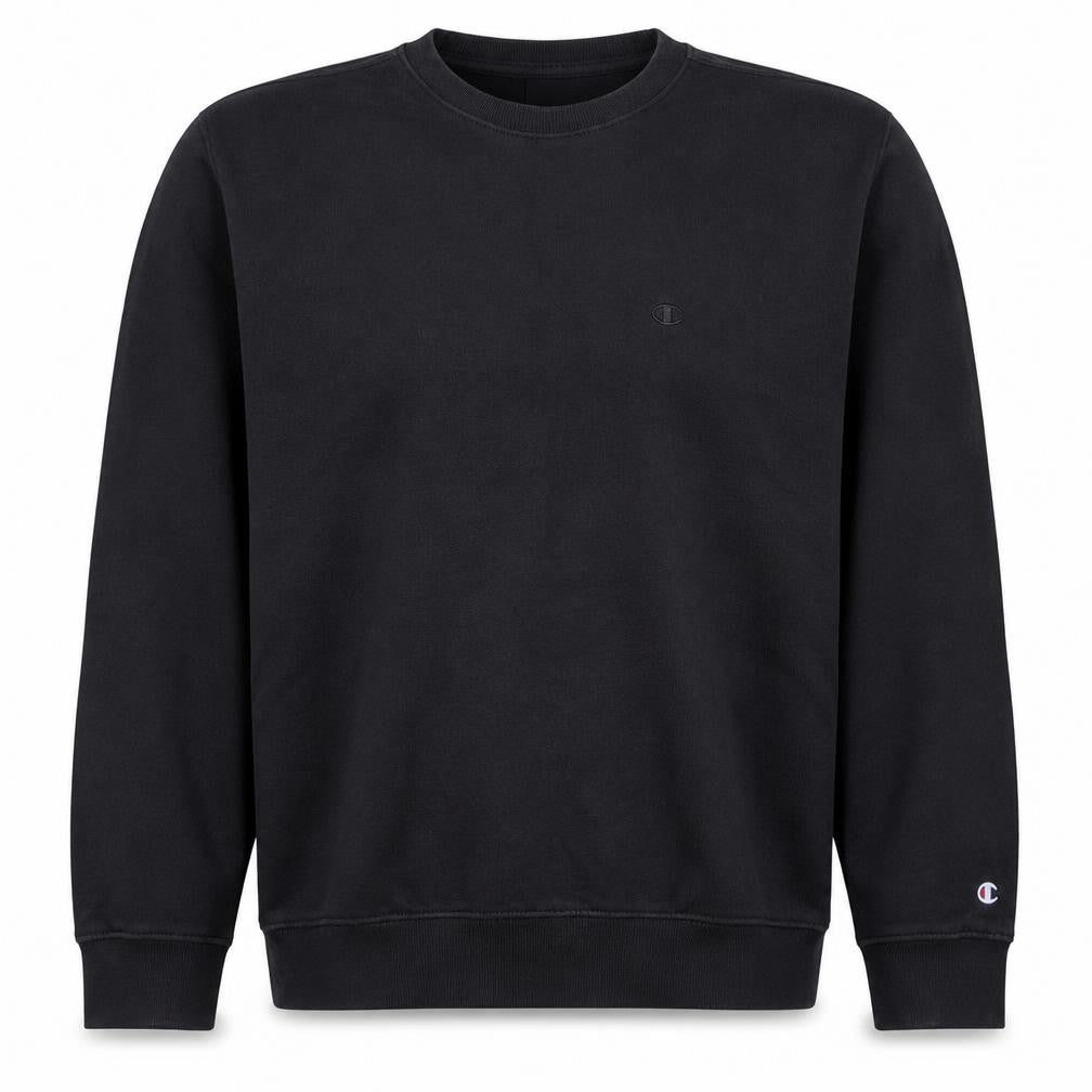 Front view of Champion Men's Black Pullover Sweatshirt Large Crew Neck Fleece