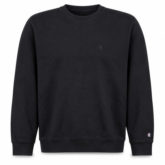 Front view of Champion Men's Black Pullover Sweatshirt Large Crew Neck Fleece