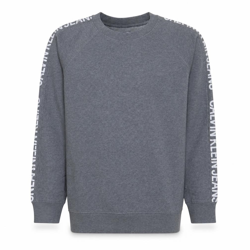 Front view of Calvin Klein Jeans Men's Grey Logo Crew Neck Sweatshirt M