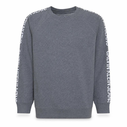 Front view of Calvin Klein Jeans Men's Grey Logo Crew Neck Sweatshirt M
