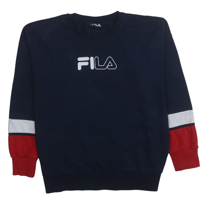 FILA Men's Blue Crew Neck Pullover Sweatshirt Size L Logo Retro Sports