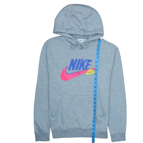 Nike Womens Grey Hoodie Small Pullover Graphic Logo Cotton Blend