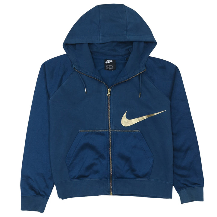 Nike Women Blue Full Zip Hoodie Small Gold Logo Sportswear