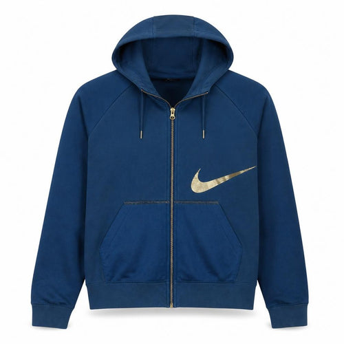 Nike Women Blue Full Zip Hoodie Small Gold Logo Sportswear