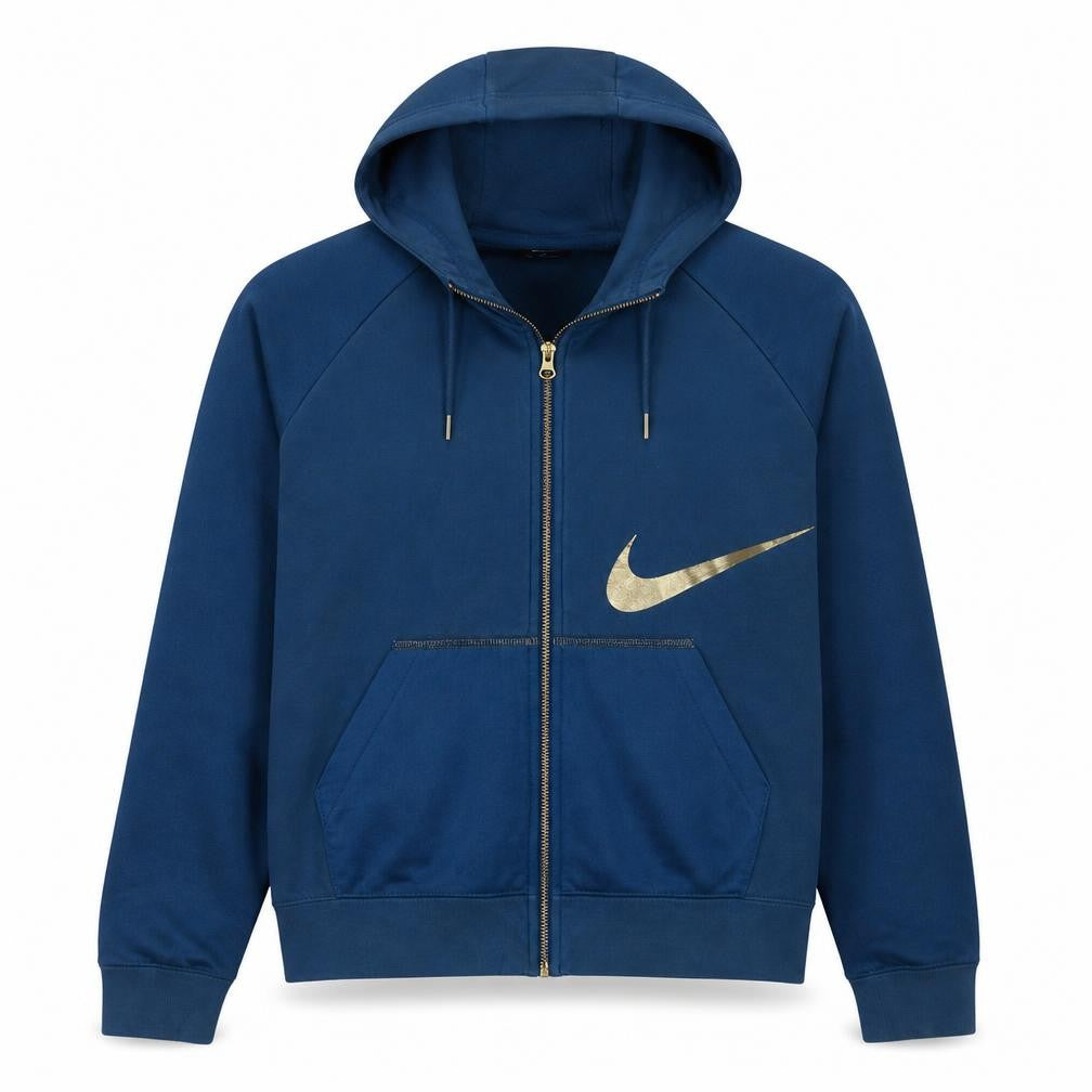 Nike Women Blue Full Zip Hoodie Small Gold Logo Sportswear
