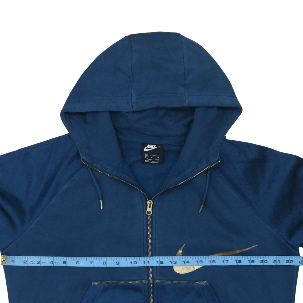 Nike Women Blue Full Zip Hoodie Small Gold Logo Sportswear