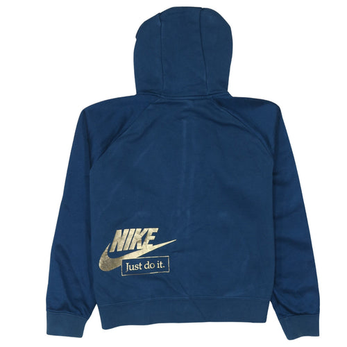 Nike Women Blue Full Zip Hoodie Small Gold Logo Sportswear