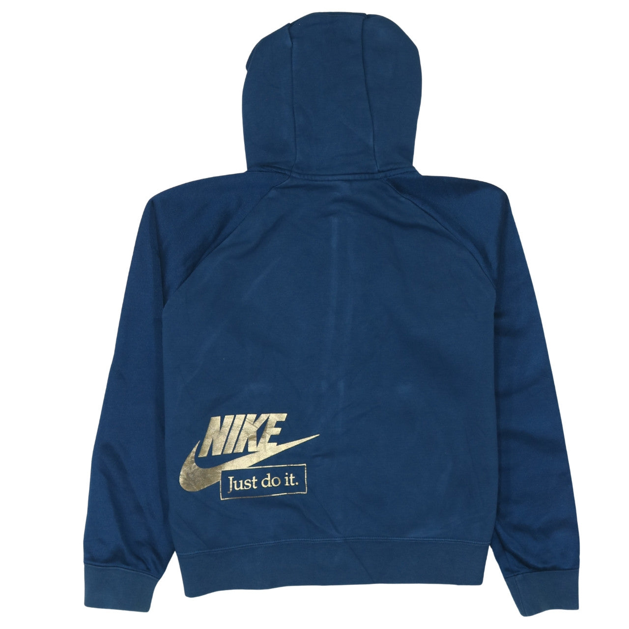 Nike Women Blue Full Zip Hoodie Small Gold Logo Sportswear