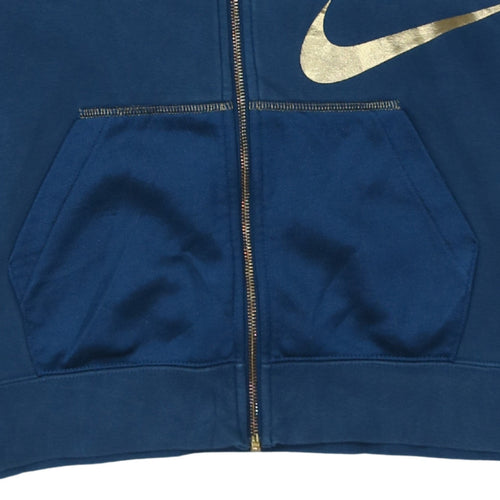 Nike Women Blue Full Zip Hoodie Small Gold Logo Sportswear