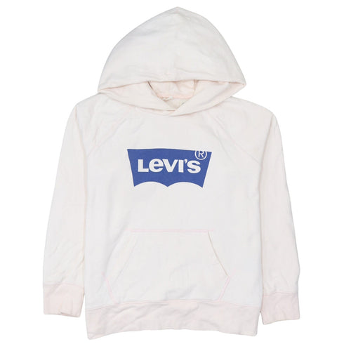 Levi's Women Beige Hooded Pullover Sweatshirt Medium Logo Graphic