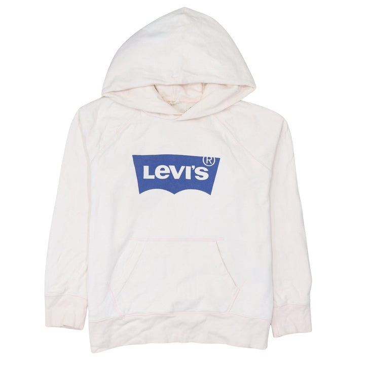 Levi's Women Beige Hooded Pullover Sweatshirt Medium Logo Graphic