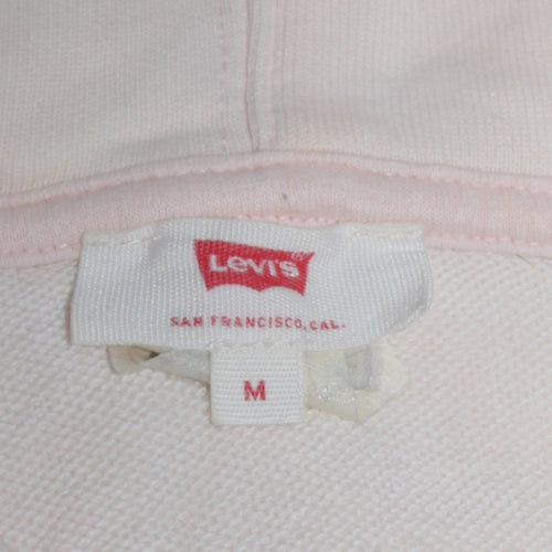 Levi's Women Beige Hooded Pullover Sweatshirt Medium Logo Graphic