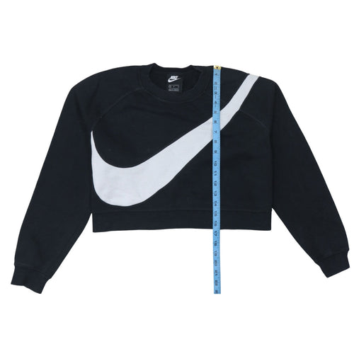Nike Women Black Medium Cropped Pullover Sweatshirt Logo Print