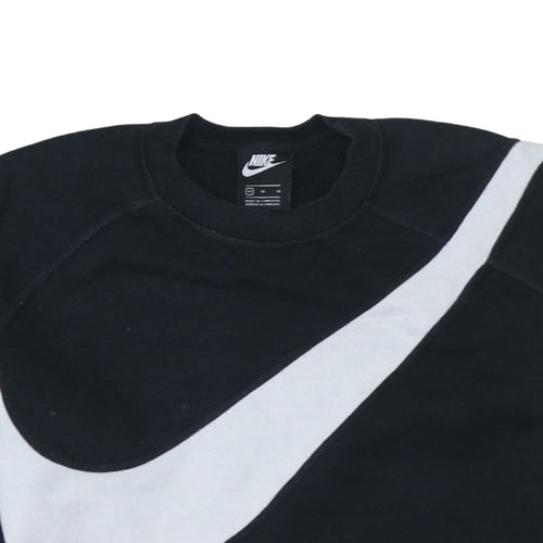 Nike Women Black Medium Cropped Pullover Sweatshirt Logo Print