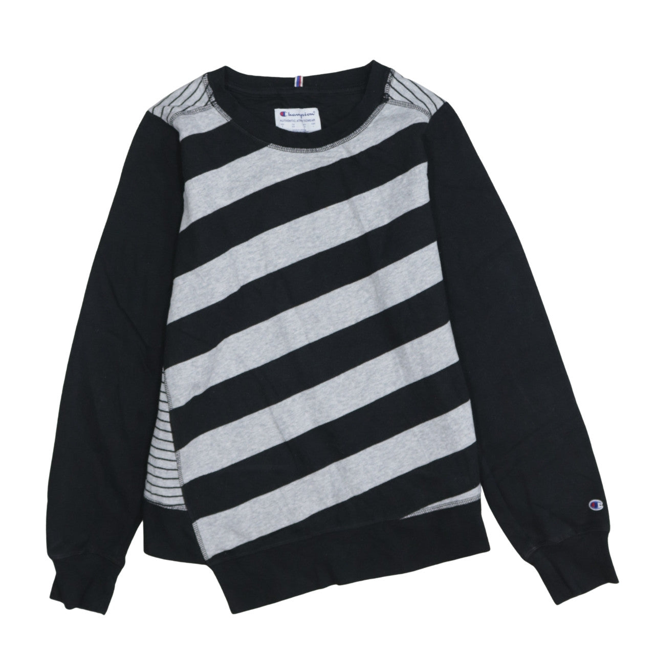 Champion Womens Black Grey Striped Pullover Sweatshirt Size S
