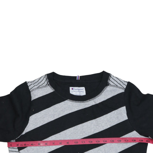Champion Womens Black Grey Striped Pullover Sweatshirt Size S