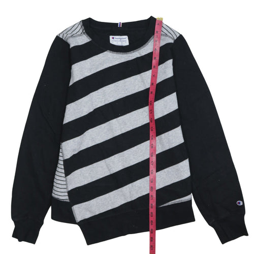 Champion Womens Black Grey Striped Pullover Sweatshirt Size S