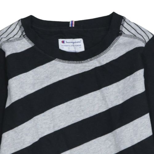 Champion Womens Black Grey Striped Pullover Sweatshirt Size S