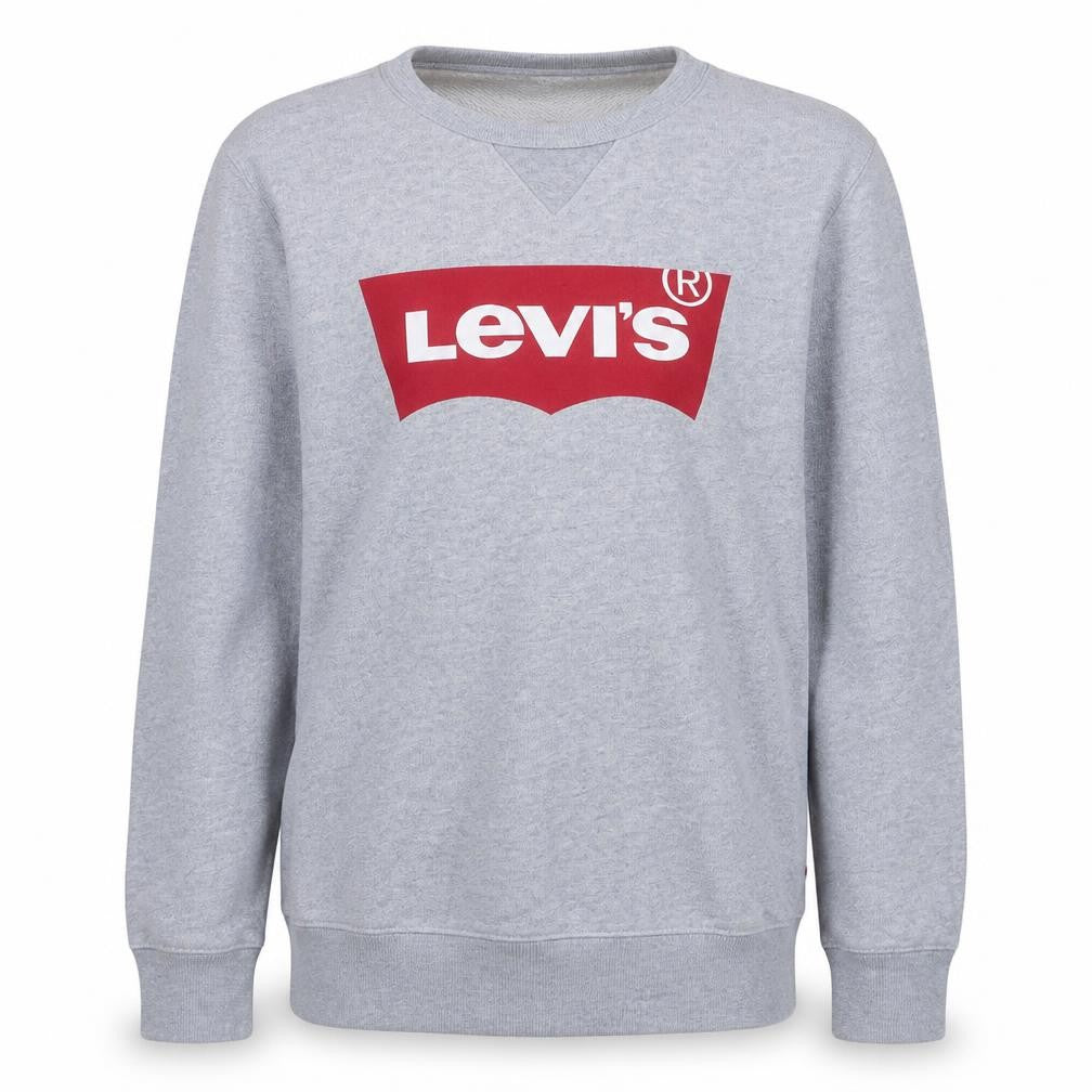 Front view of Levi's men’s grey sweatshirt s regular fit crew neck logo pullover