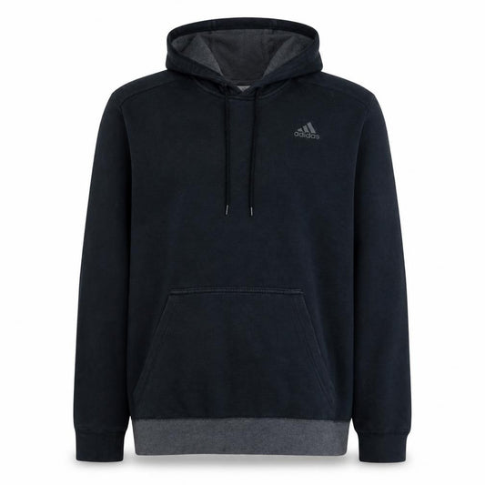 Front view of adidas men’s black medium pullover hoodie hooded sweatshirt