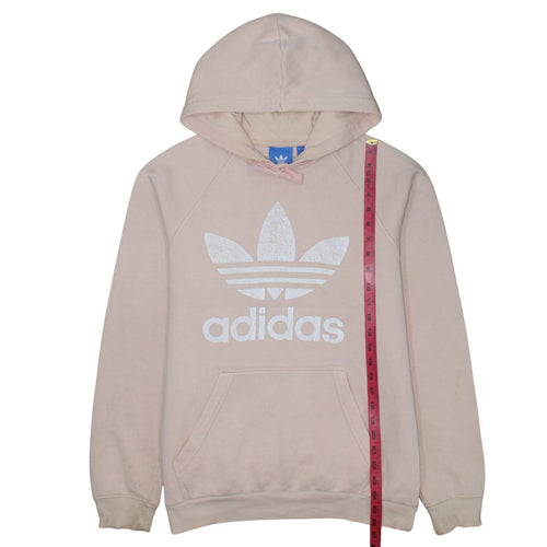 Adidas Women Beige Pullover Hoodie Medium Hooded Logo Sweatshirt