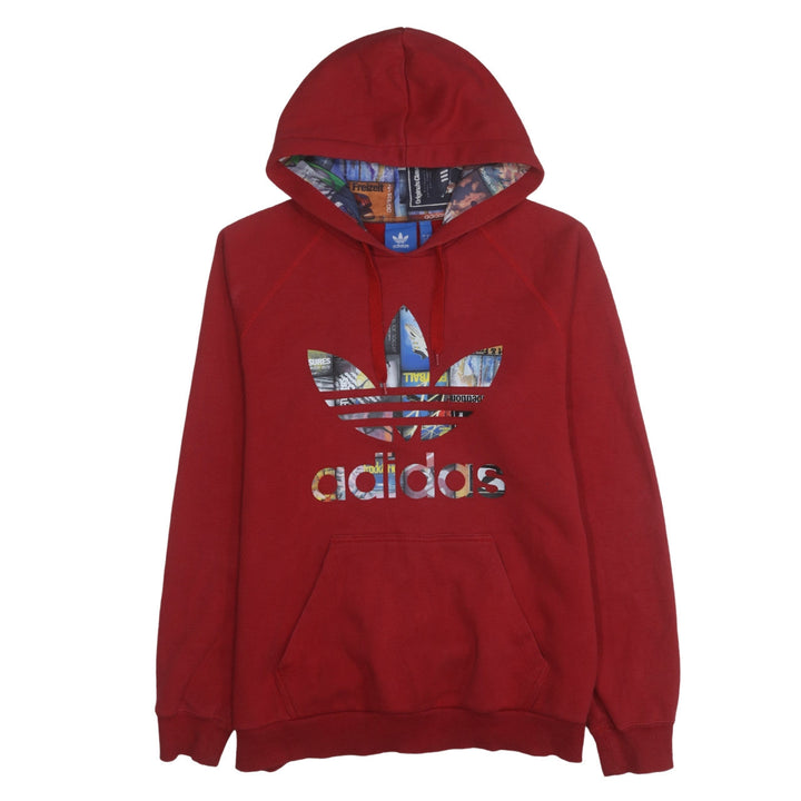 Adidas Mens Red Hoodie Pullover Large Graphic Print Logo Cotton