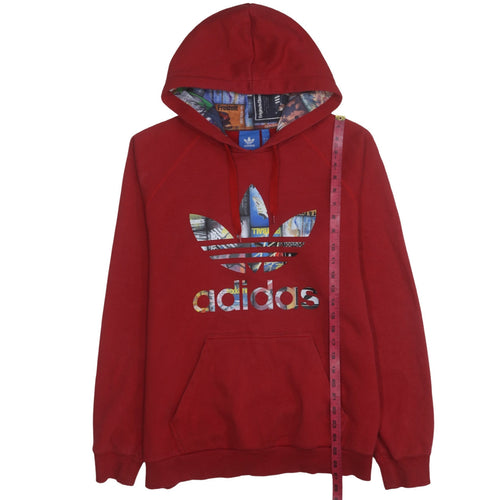 Adidas Mens Red Hoodie Pullover Large Graphic Print Logo Cotton