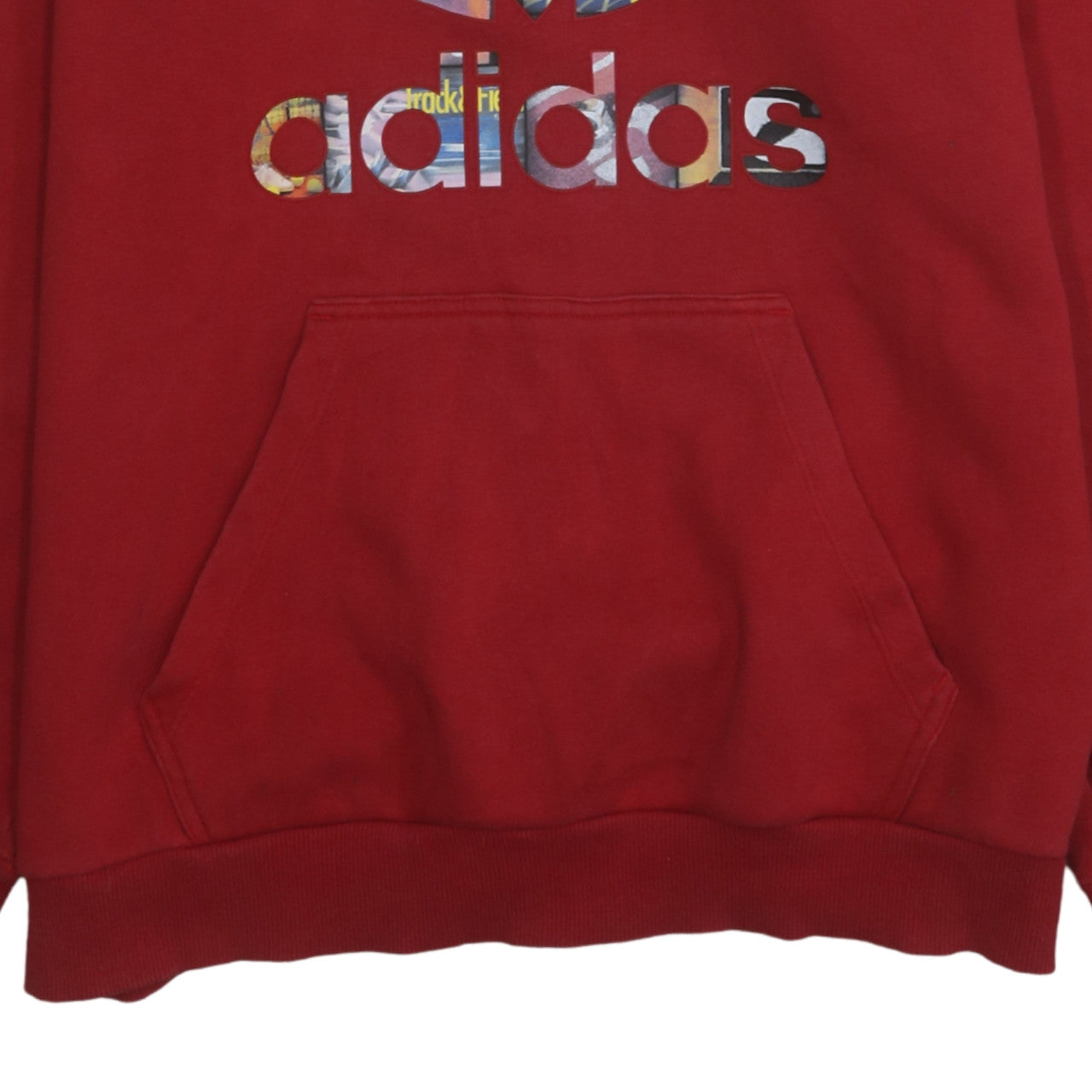 Adidas Mens Red Hoodie Pullover Large Graphic Print Logo Cotton