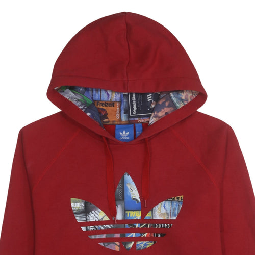 Adidas Mens Red Hoodie Pullover Large Graphic Print Logo Cotton