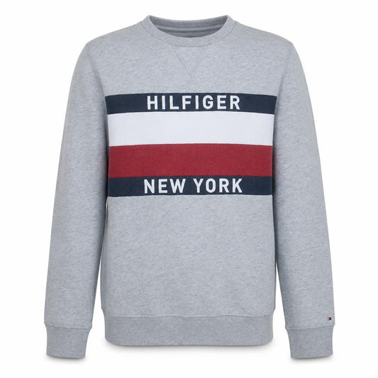 Front view of Tommy Hilfiger Men's Grey Sweatshirt Crew Neck Pullover, size M