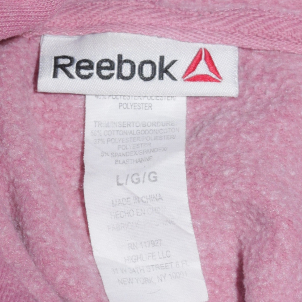 Reebok Womens Pink Pullover Hoodie Size L Cotton Blend Sportswear