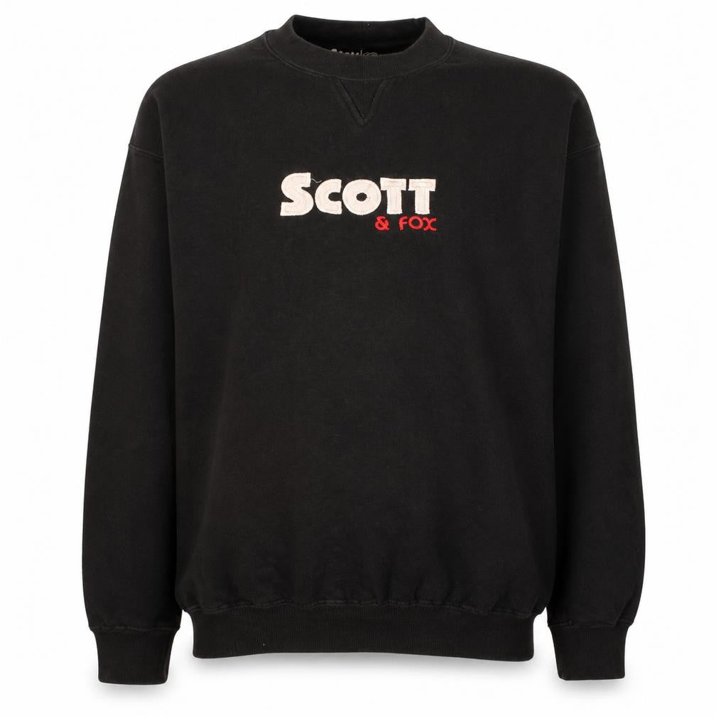 Front view of Scott & Fox boys’ black crew neck pullover sweatshirt, size 16, years
