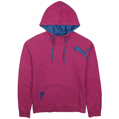 Puma Women's Pink Pullover Hoodie Size 14 with Blue Logo & Lined Hood