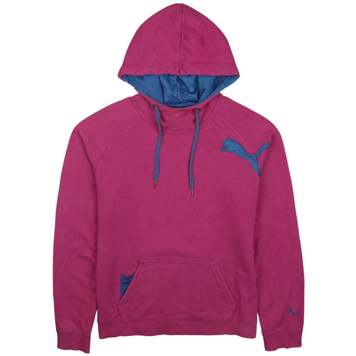 Puma Women's Pink Pullover Hoodie Size 14 with Blue Logo & Lined Hood
