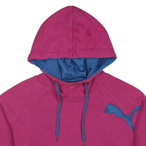 Puma Women's Pink Pullover Hoodie Size 14 with Blue Logo & Lined Hood