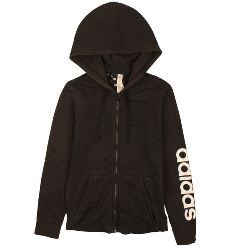 Adidas Womens Black Full Zip Hoodie Size M 12-14 Logo Sleeve